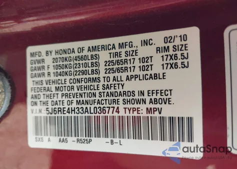 2010 Honda Cr-V Lx z USA, uszkodzony, nr VIN 5J6RE4H33AL036774